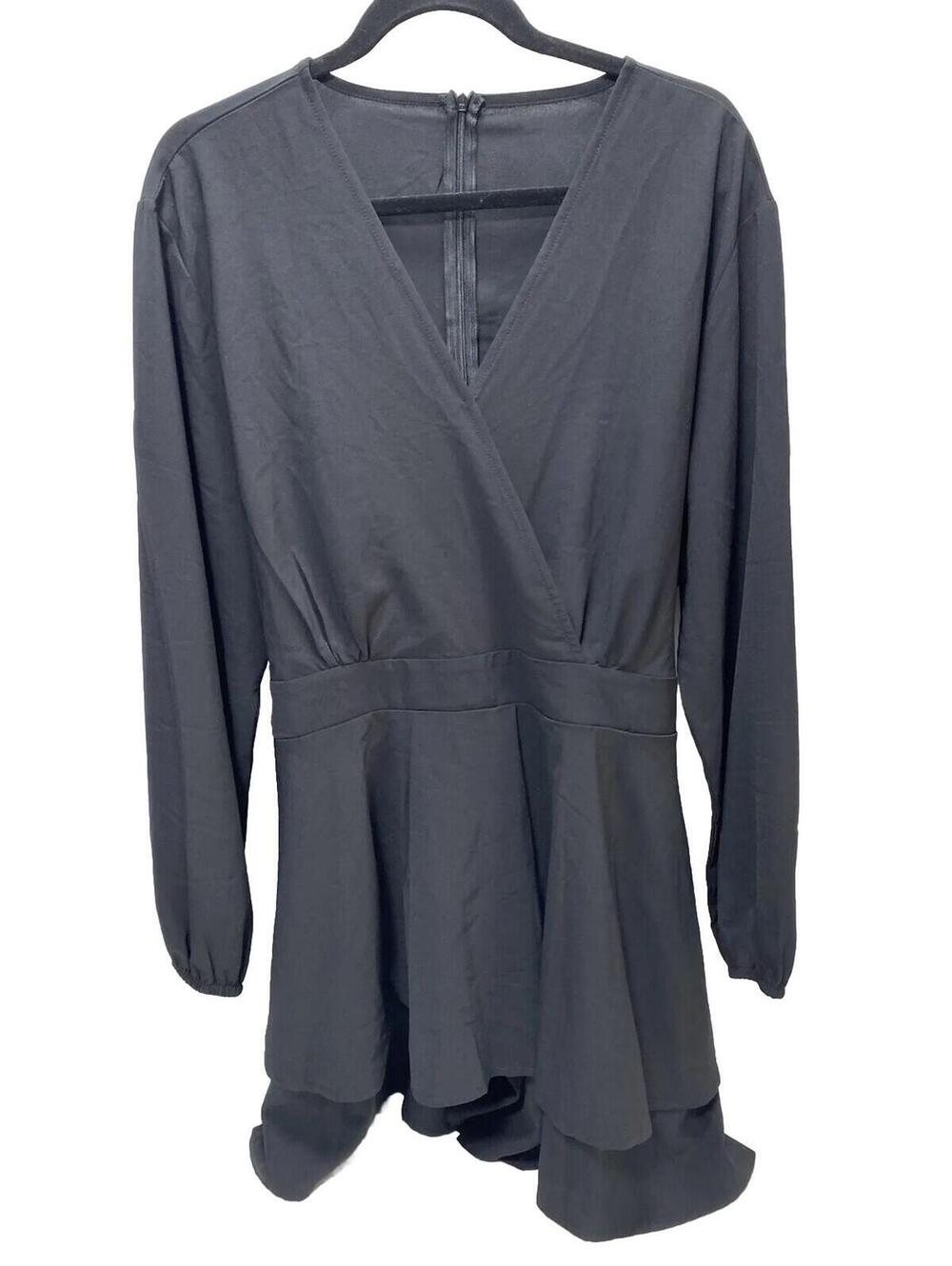 Women’s XXL Black Long Sleeve V-Neck Romper with Built-In Shorts Comfortable Fit